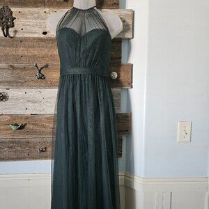 Amsale Tulle Gown in Dark Emerald Size 8 Used Like New